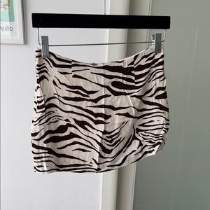 Reformation Zebra-Print Mini Skirt in Cream & Brown
